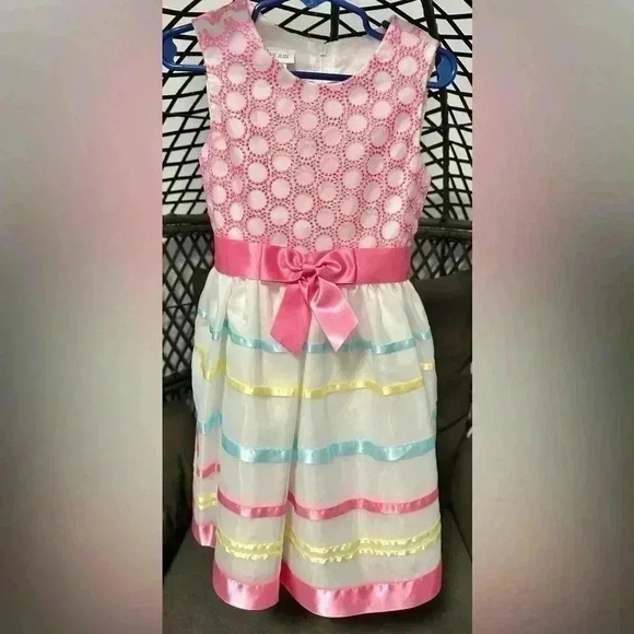 BONNIE JEAN SLEEVELESS PINK RIBBON DRESS size 6 - Picture 1 of 4
